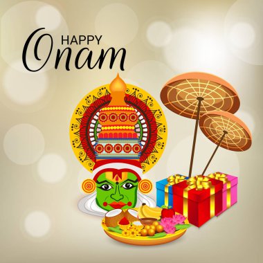 Mutlu Onam Festivali Güney Hindistan Kerala için bir kutlama arka plan vektör çizim.