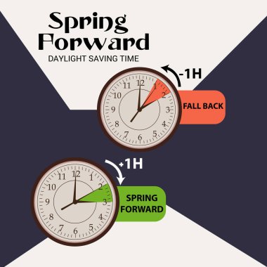 Yaz Sonbaharı ve İlkbahar İlerisi Yaz Tasarruf Zamanı için Bir Arkaplan Vektör illüstrasyonu.