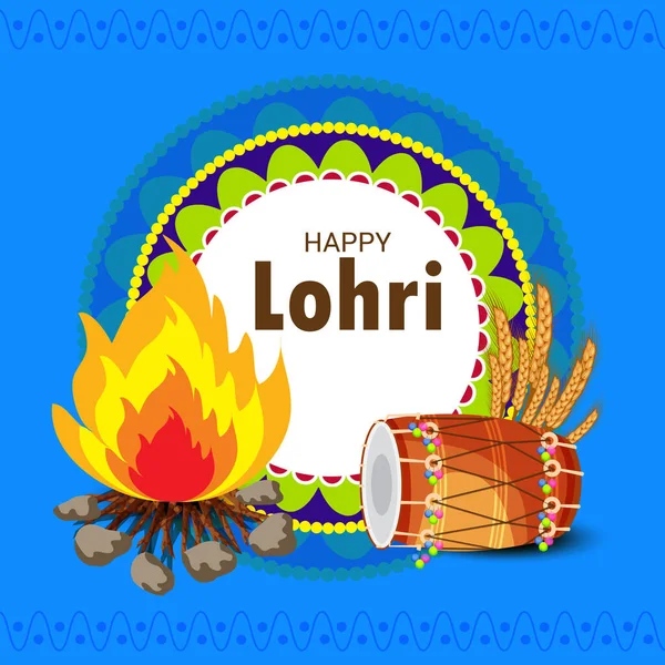 Векторная Иллюстрация Праздничного Фона Панджабского Фестиваля Happy Lohri Текстом Хинди — стоковый вектор