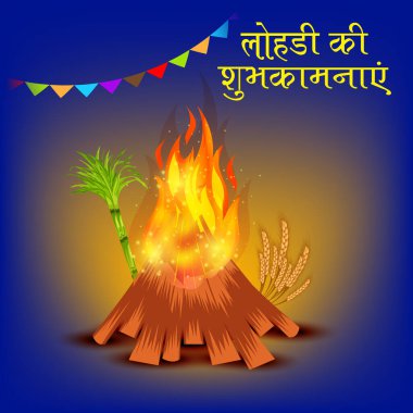 Punjabi Festivali için bir tatil arkaplanının vektör illüstrasyonu Hintçe metin ile Mutlu Lohri.