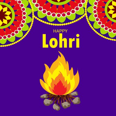 Punjabi Festivali için bir tatil arkaplanının vektör illüstrasyonu Hintçe metin ile Mutlu Lohri.