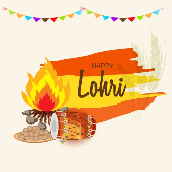 Vector illustration of a Holiday Background for Punjabi Festival Happy Lohri with Hindi Text.