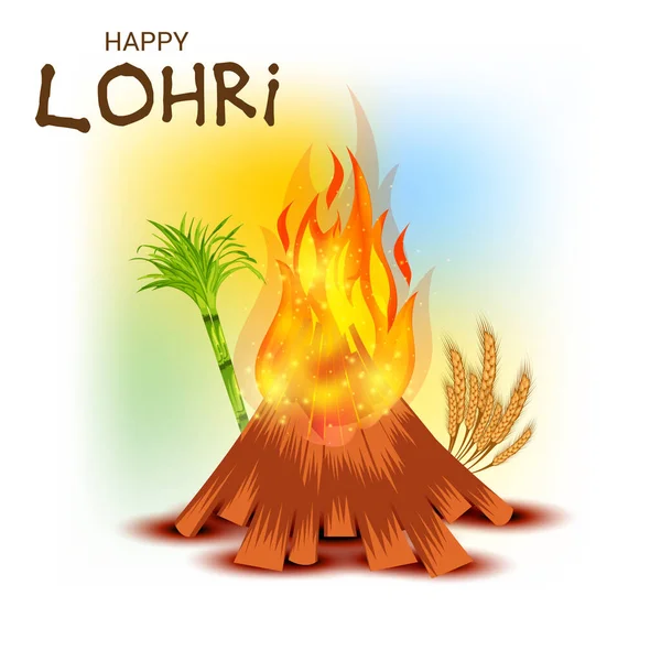 Vector Illustration Holiday Background Punjabi Festival Happy Lohri Hindi Text — стоковий вектор