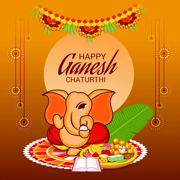 Ilustração Vetorial Cartão Criativo Cartaz Banner Para Celebração Festival Ganesh — Vetor de Stock