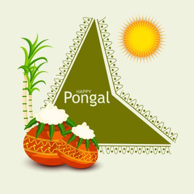 Tamil Nadu Güney Hindistan 'daki Mutlu Pongal Tatil Hasat Festivali için Vektör İllüstrasyonu.