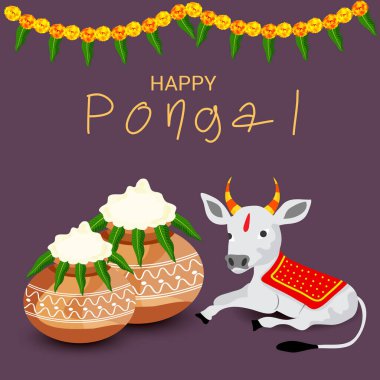 Vector illustration of a Background for Happy Pongal Holiday Harvest Festival of Tamil Nadu South India. clipart