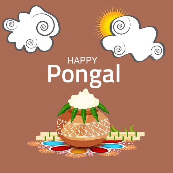 Ilustração Vetorial Fundo Para Feliz Pongal Holiday Harvest Festival Tamil — Vetor de Stock