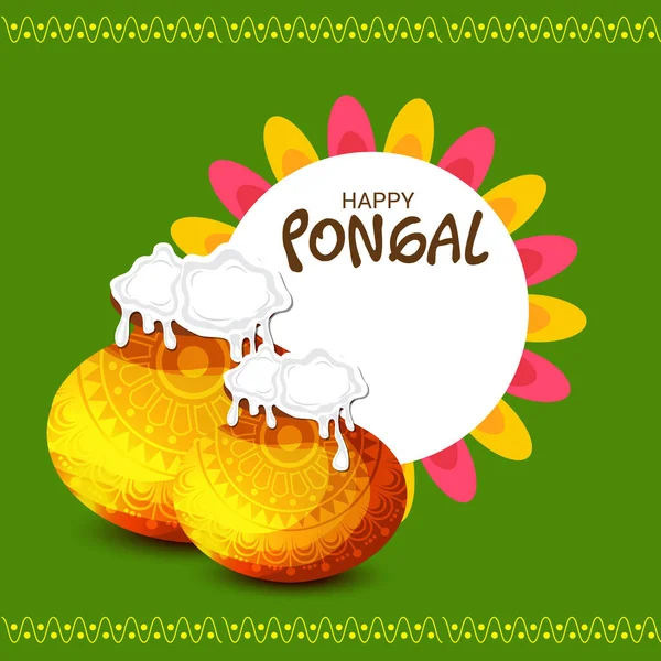 Vector Illustration Background Happy Pongal Holiday Harvest Festival Tamil Nadu — Stock Vector