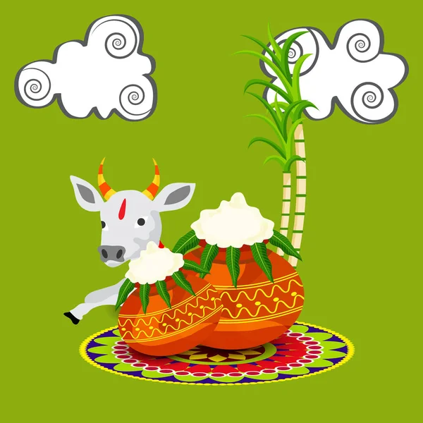 Vektor Illustration Bakgrund För Happy Pongal Holiday Harvest Festival Tamil — Stock vektor