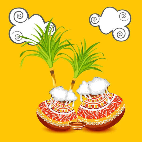 Vektor Illustration Bakgrund För Happy Pongal Holiday Harvest Festival Tamil — Stock vektor