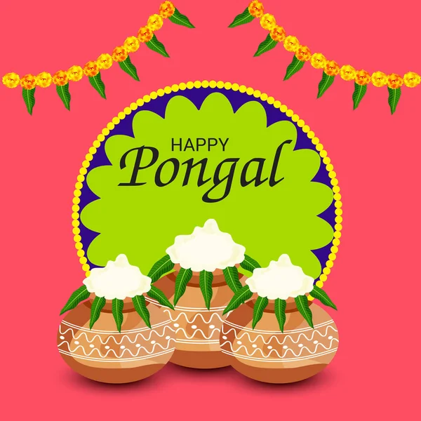Ilustración Vectorial Fondo Para Feliz Festival Cosecha Navideña Pongal Tamil — Vector de stock