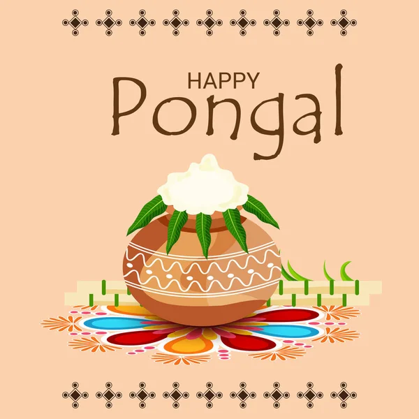 Vector Illustration Background Happy Pongal Holiday Harvest Festival Tamil Nadu — Stock Vector