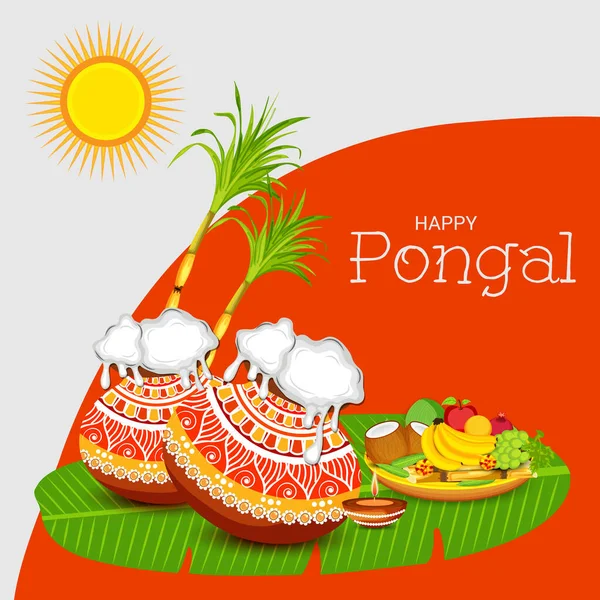 Ilustración Vectorial Fondo Para Feliz Festival Cosecha Navideña Pongal Tamil — Vector de stock