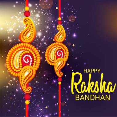  Mutlu Raksha Bandhan Hint kız ve erkek kardeşler festivali için vektör illüstrasyonu. 