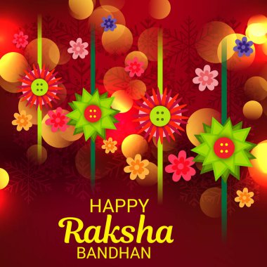  Mutlu Raksha Bandhan Hint kız ve erkek kardeşler festivali için vektör illüstrasyonu. 