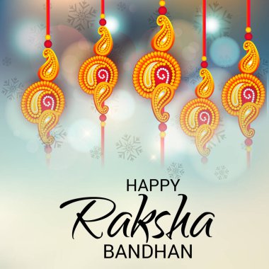  Mutlu Raksha Bandhan Hint kız ve erkek kardeşler festivali için vektör illüstrasyonu. 