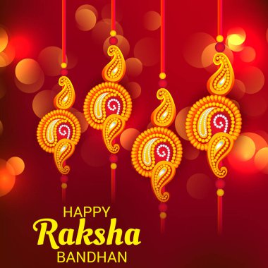  Mutlu Raksha Bandhan Hint kız ve erkek kardeşler festivali için vektör illüstrasyonu. 