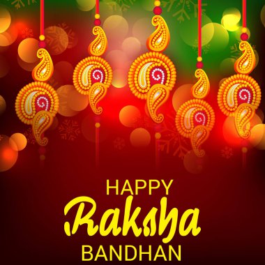  Mutlu Raksha Bandhan Hint kız ve erkek kardeşler festivali için vektör illüstrasyonu. 