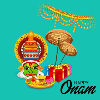 Mutlu Onam Festivali Güney Hindistan Kerala için bir kutlama arka plan vektör çizim.