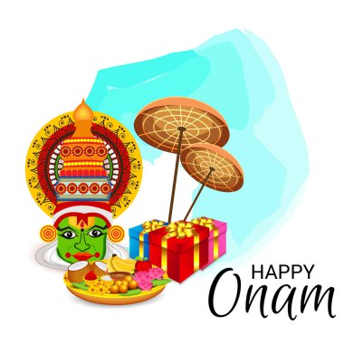 Mutlu Onam Festivali Güney Hindistan Kerala için bir kutlama arka plan vektör çizim.