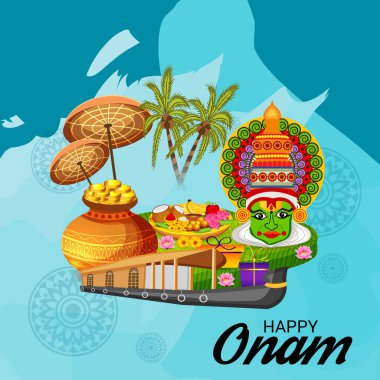 Mutlu Onam Festivali Güney Hindistan Kerala için bir kutlama arka plan vektör çizim.