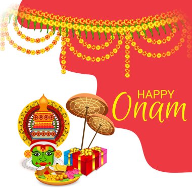 Mutlu Onam Festivali Güney Hindistan Kerala için bir kutlama arka plan vektör çizim.