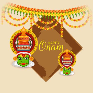 Mutlu Onam Festivali Güney Hindistan Kerala için bir kutlama arka plan vektör çizim.