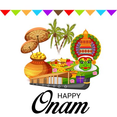 Mutlu Onam Festivali Güney Hindistan Kerala için bir kutlama arka plan vektör çizim.