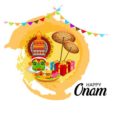 Mutlu Onam Festivali Güney Hindistan Kerala için bir kutlama arka plan vektör çizim.