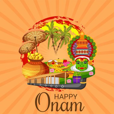 Mutlu Onam Festivali Güney Hindistan Kerala için bir kutlama arka plan vektör çizim.