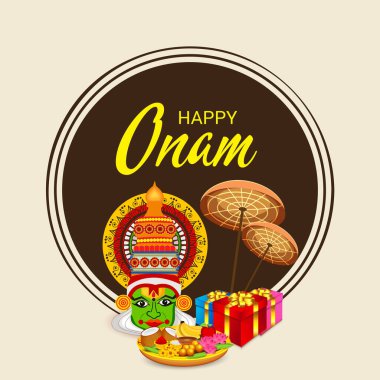 Mutlu Onam Festivali Güney Hindistan Kerala için bir kutlama arka plan vektör çizim.