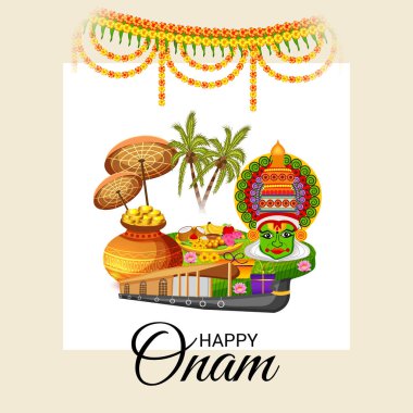 Mutlu Onam Festivali Güney Hindistan Kerala için bir kutlama arka plan vektör çizim.