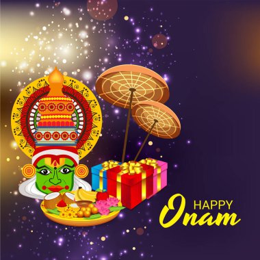 Mutlu Onam Festivali Güney Hindistan Kerala için bir kutlama arka plan vektör çizim.