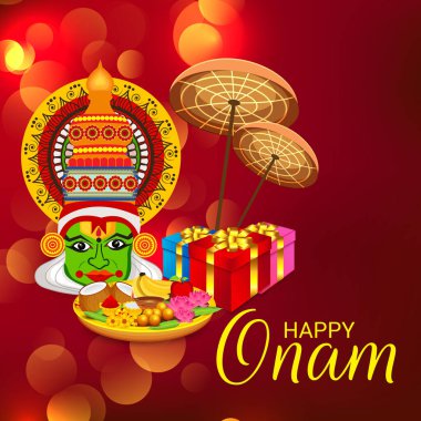 Mutlu Onam Festivali Güney Hindistan Kerala için bir kutlama arka plan vektör çizim.