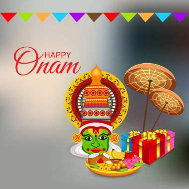 Mutlu Onam Festivali Güney Hindistan Kerala için bir kutlama arka plan vektör çizim.