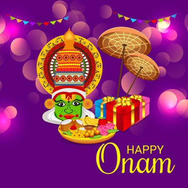 Mutlu Onam Festivali Güney Hindistan Kerala için bir kutlama arka plan vektör çizim.