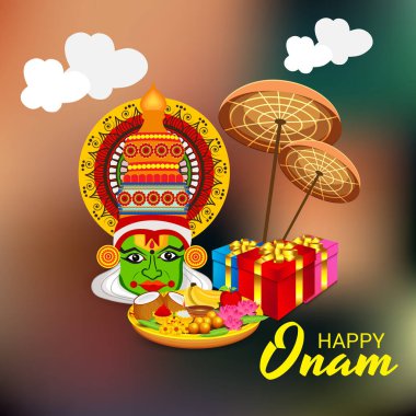 Mutlu Onam Festivali Güney Hindistan Kerala için bir kutlama arka plan vektör çizim.
