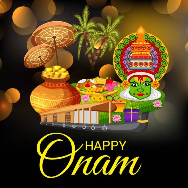 Mutlu Onam Festivali Güney Hindistan Kerala için bir kutlama arka plan vektör çizim.