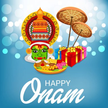 Mutlu Onam Festivali Güney Hindistan Kerala için bir kutlama arka plan vektör çizim.