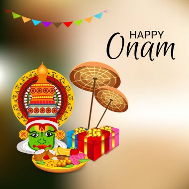 Mutlu Onam Festivali Güney Hindistan Kerala için bir kutlama arka plan vektör çizim.