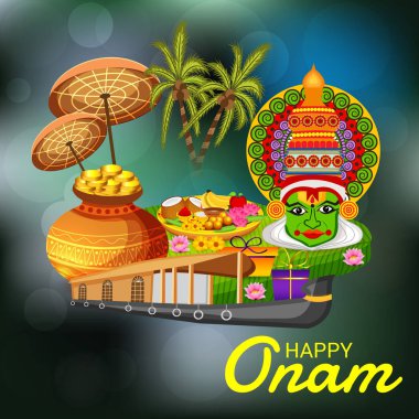 Mutlu Onam Festivali Güney Hindistan Kerala için bir kutlama arka plan vektör çizim.