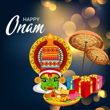 Mutlu Onam Festivali Güney Hindistan Kerala için bir kutlama arka plan vektör çizim.