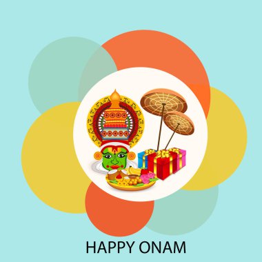 Mutlu Onam Festivali Güney Hindistan Kerala için bir kutlama arka plan vektör çizim.