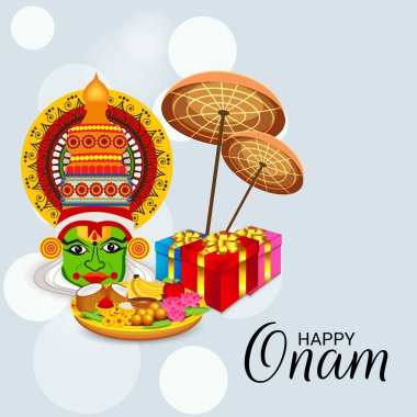 Mutlu Onam Festivali Güney Hindistan Kerala için bir kutlama arka plan vektör çizim.