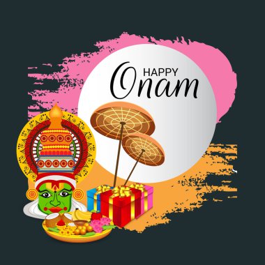Mutlu Onam Festivali Güney Hindistan Kerala için bir kutlama arka plan vektör çizim.