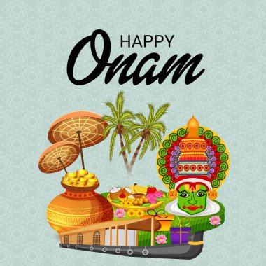 Mutlu Onam Festivali Güney Hindistan Kerala için bir kutlama arka plan vektör çizim.