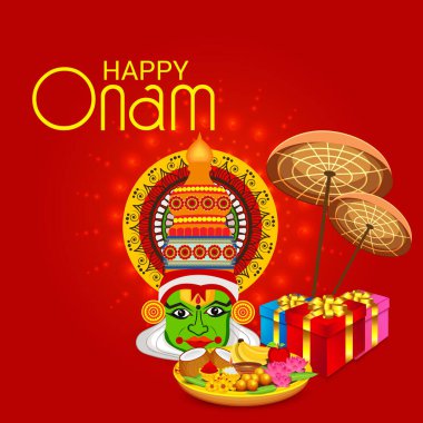 Mutlu Onam Festivali Güney Hindistan Kerala için bir kutlama arka plan vektör çizim.