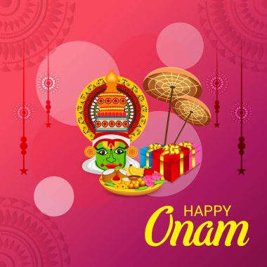 Mutlu Onam Festivali Güney Hindistan Kerala için bir kutlama arka plan vektör çizim.
