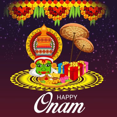 Mutlu Onam Festivali Güney Hindistan Kerala için bir kutlama arka plan vektör çizim.
