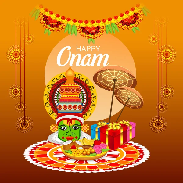Векторная Иллюстрация Праздничного Фона Фестиваля Happy Onam Южной Индии Керала — стоковый вектор